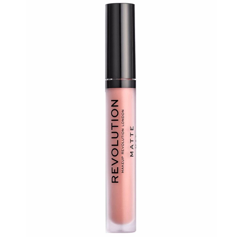 Tube de gloss fermé. L'inscription "REVOLUTION LONDON MATTE" est visible sur le tube.
