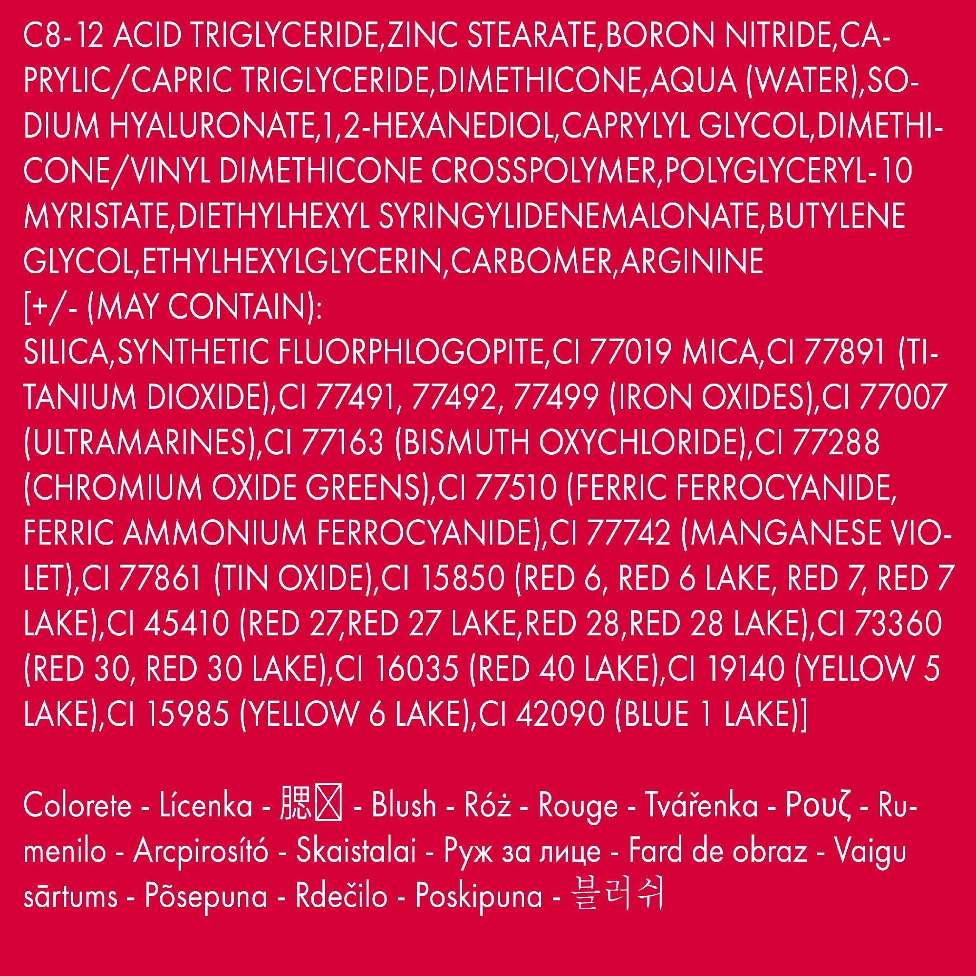 Texte avec ingrédients et traductions pour "Blush" dans différentes langues. Pas d'image du produit.