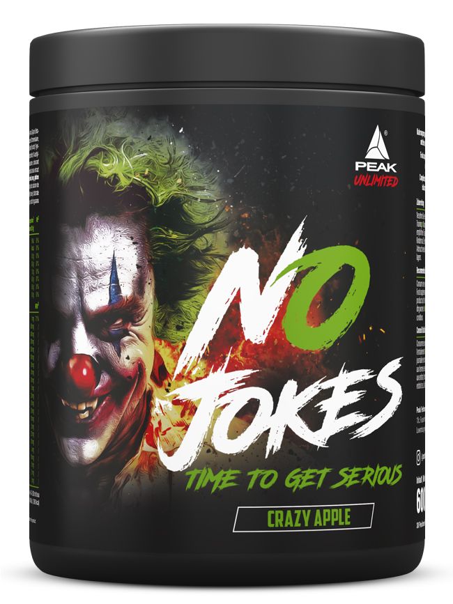 Zwarte container met "NO JOKES" en een clowngezicht. "Crazy Apple" is afgedrukt.
