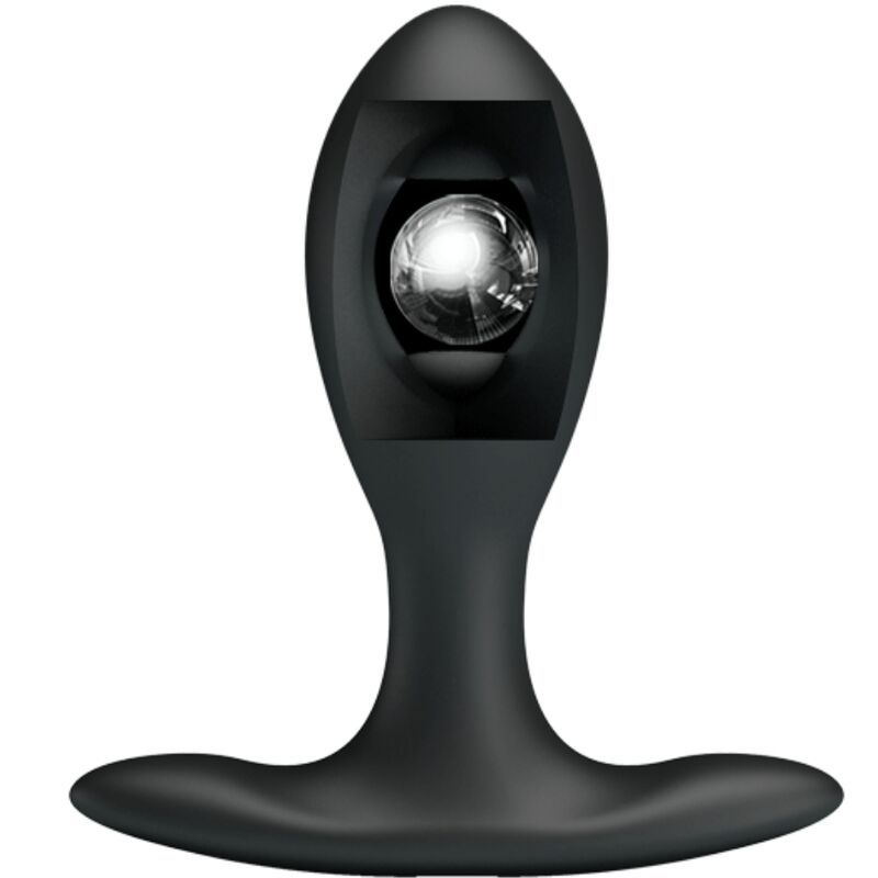 Zwarte opblaasbare anale plug in gebogen zijaanzicht, geïsoleerd op witte achtergrond.