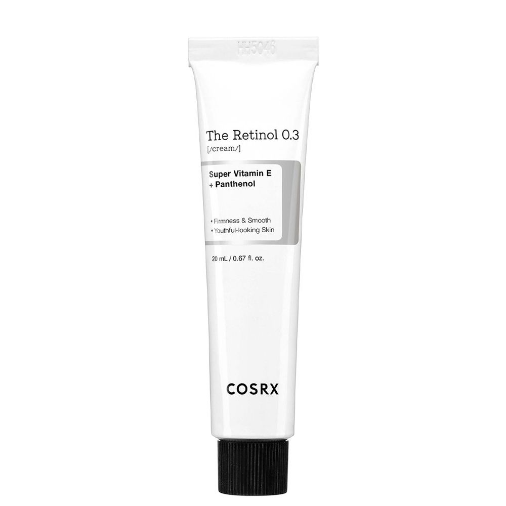 Tube de crème COSRX Retinol 0.3 avec bouchon noir et étiquetage.