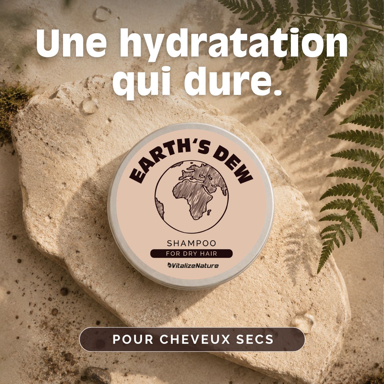VitalizeNature Earth's Dew Barre de Shampooing – Pour cheveux secs à l’huile de ricin