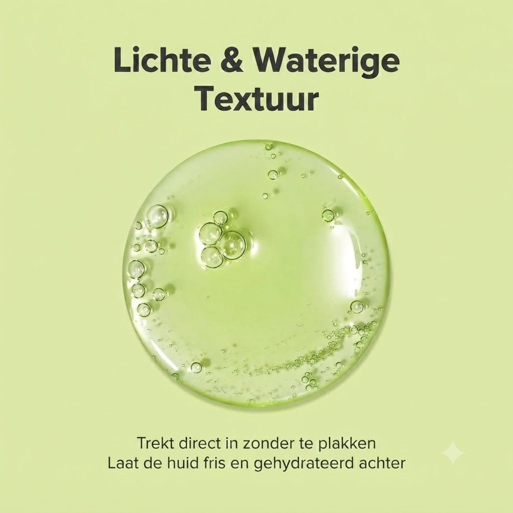 Druppel met lichtgroene, waterige textuur en luchtbelletjes.