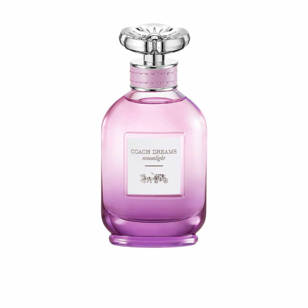 Parfumfles. Roze-paarse vloeistof, zilveren dop. Tekst: Coach Dreams Moonlight.