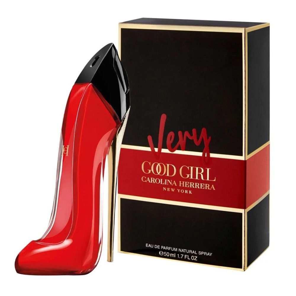 Parfum féminin rouge en forme de talon aiguille à côté d'une boîte cadeau noire et rouge.