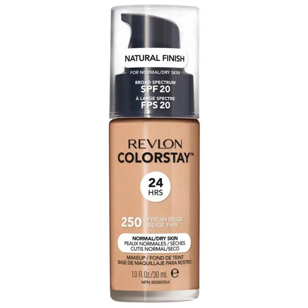 Fond de teint Revlon Colorstay, flacon pompe, teinte 250. Fresh Beige, SPF 20. Pour peaux normales/sèches. Fini naturel.