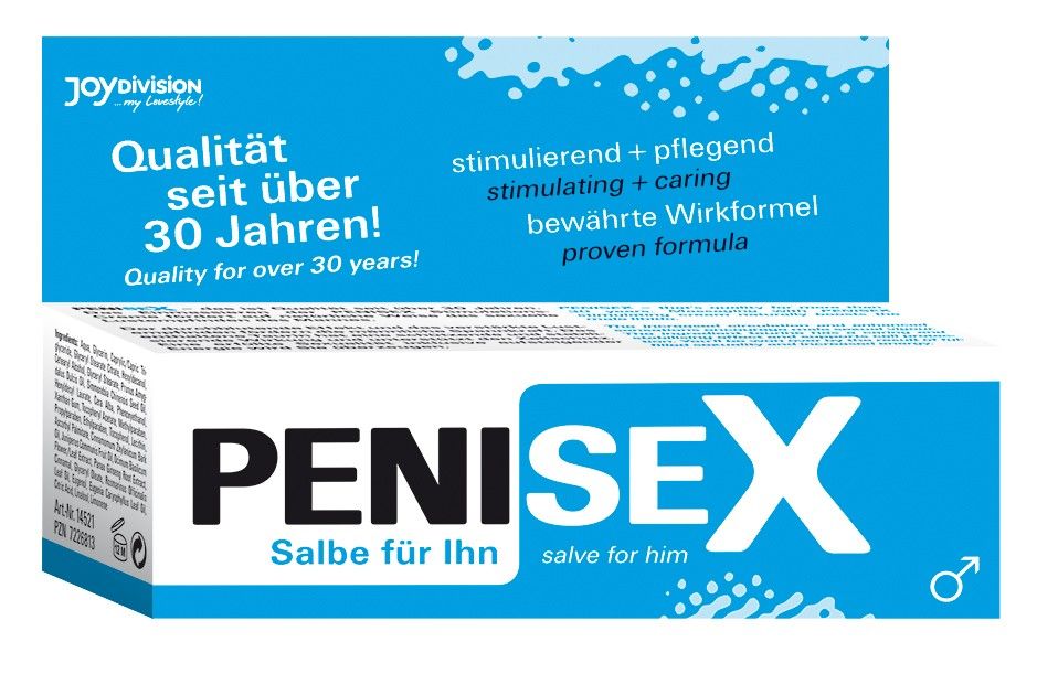 Emballage carton Penisex Salbe für ihn avec informations produit.