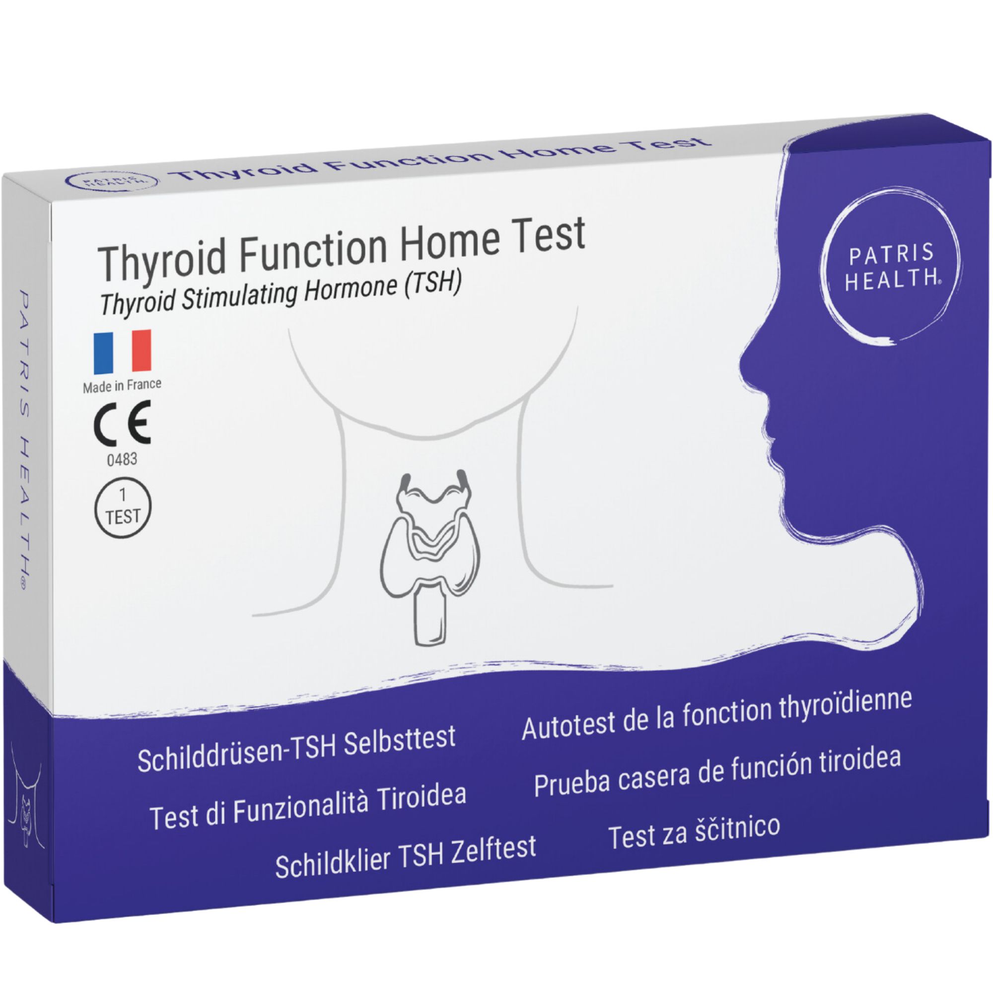 Précautions pour le test TSH Patris Health®. Contient des informations importantes sur l'utilisation et le stockage.