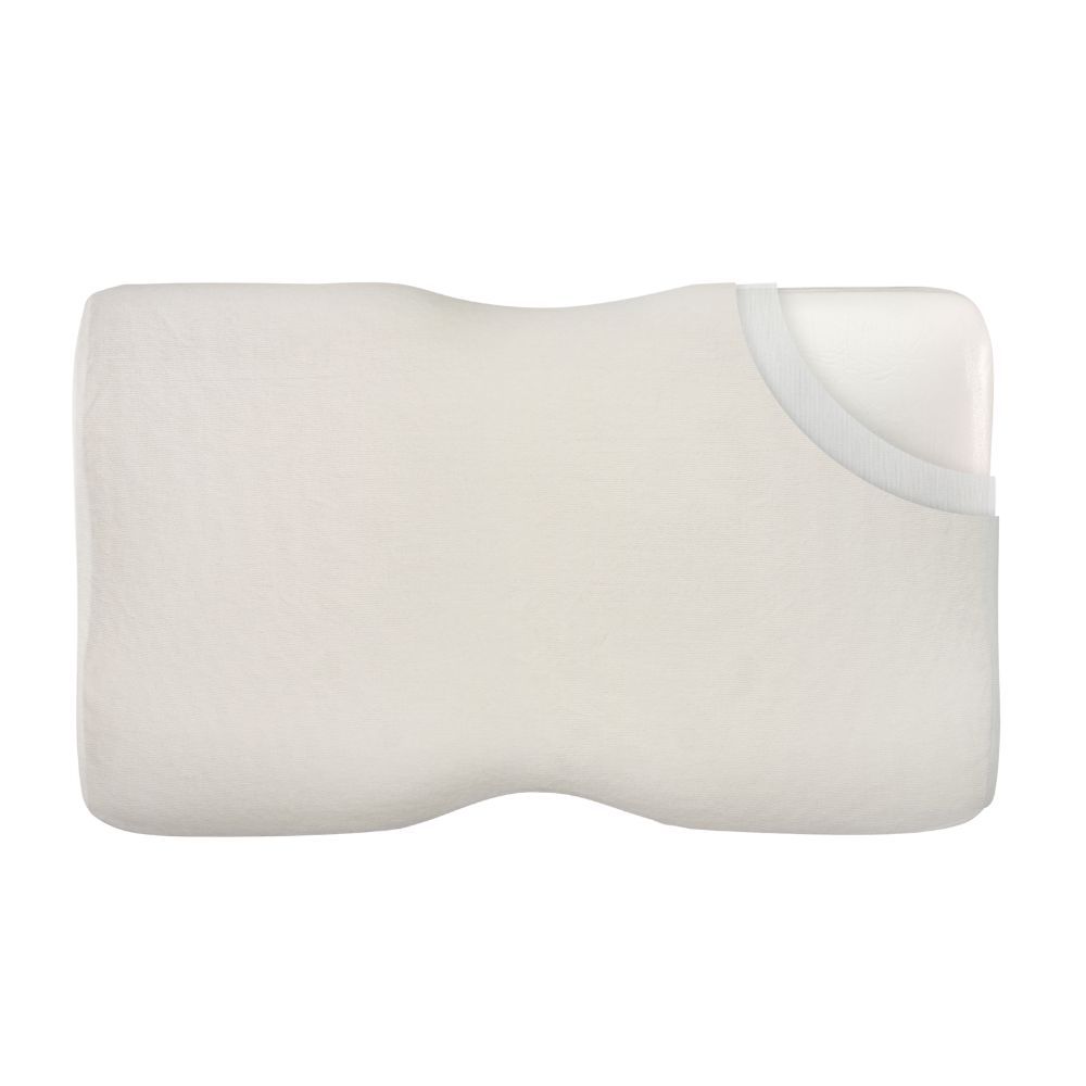 Beige nekkussen. Ergonomische vorm. Memory foam.