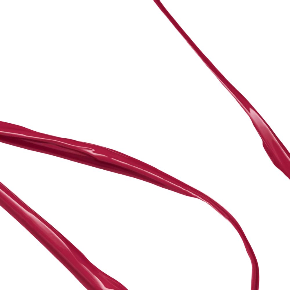 Trois éclaboussures de couleur rouge rappelant un rouge à lèvres. Sur fond blanc. Différentes formes et directions.