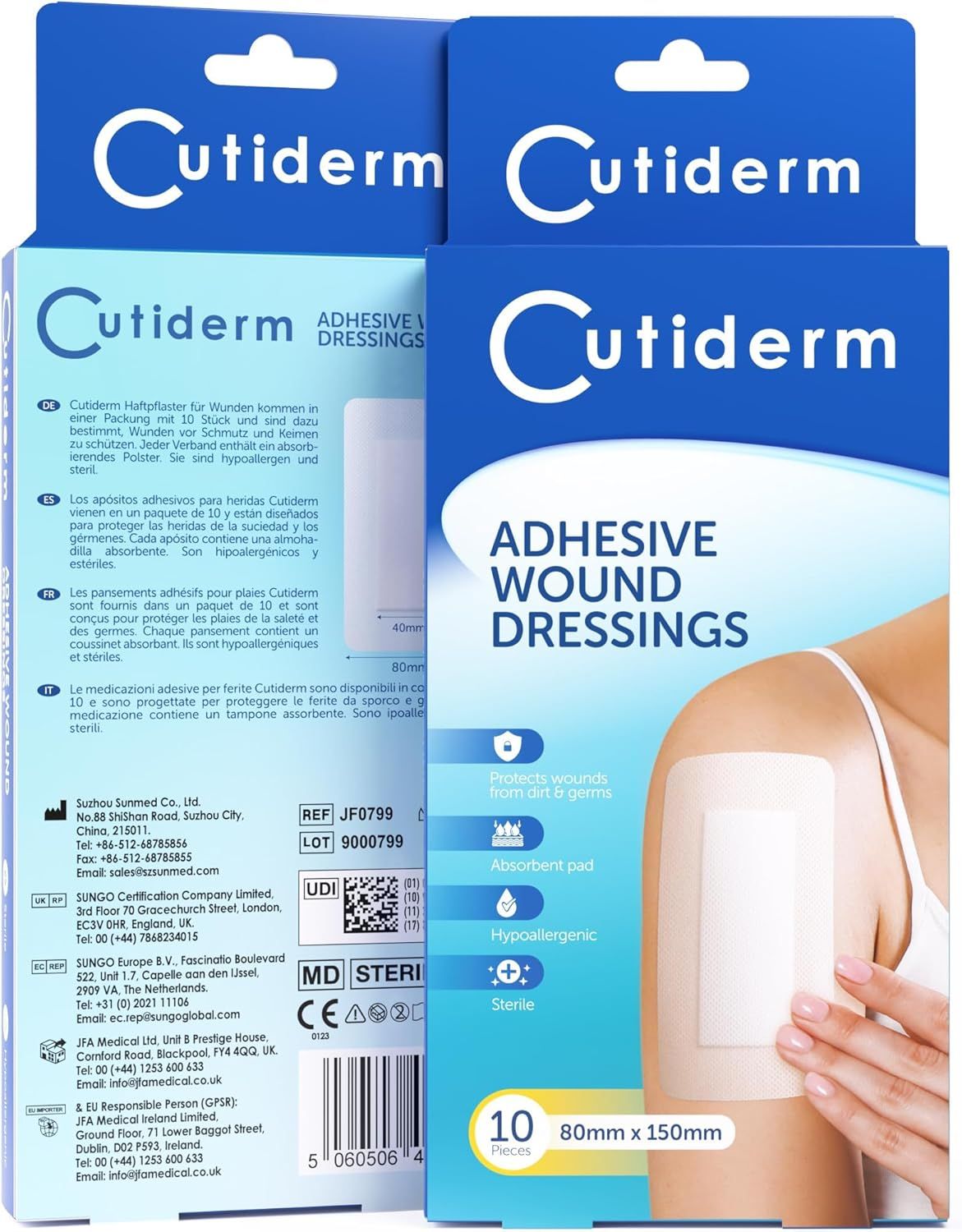 Emballage de pansements Cutiderm, 10 pièces, 8cmx15cm.