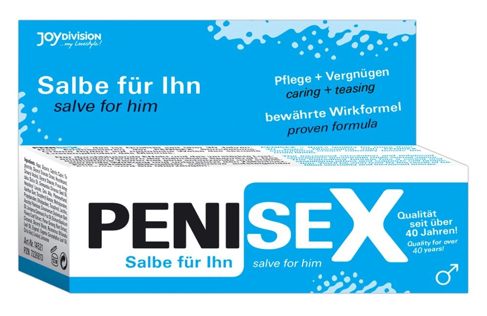 Emballage carton Penisex Salbe für ihn, face avant avec nom du produit.
