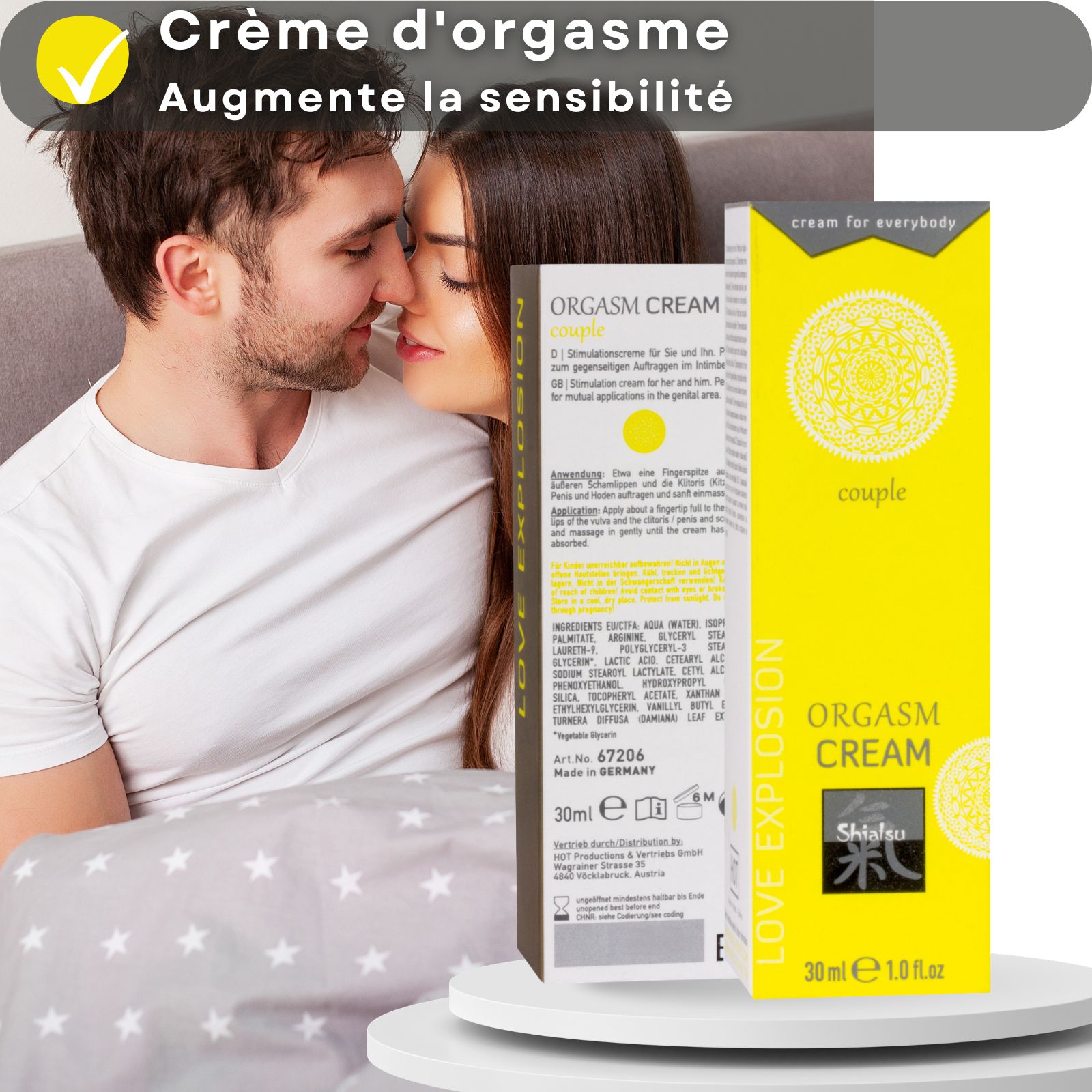 Crème Orgasme Shiatsu pour couples: Augmente sensibilité, soin peau, dilate vaisseaux.