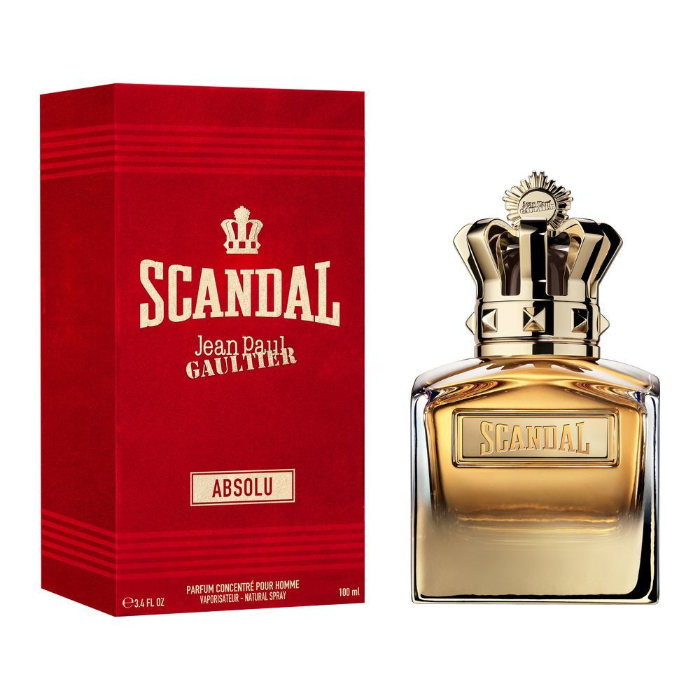 Rode doos en gouden "SCANDAL ABSOLU" flacon met kroon.