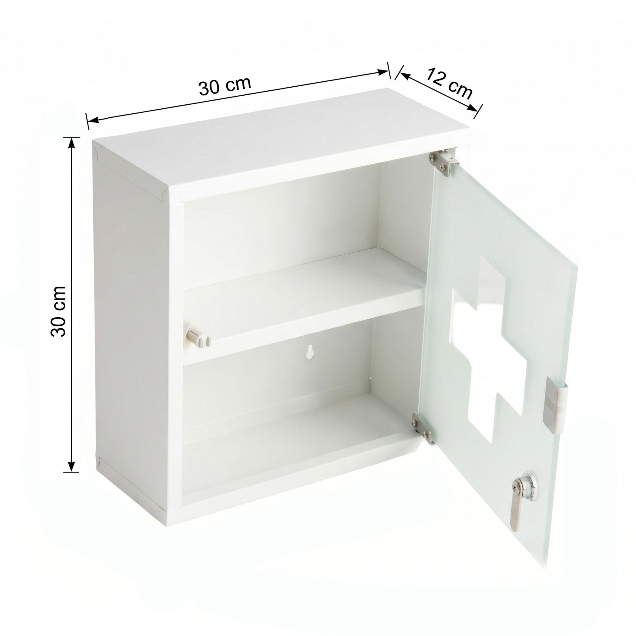KARAT Medicijnkast Allen - Afsluitbare medicijnkast glazen deur wit 30 x 30 cm 2 vakken