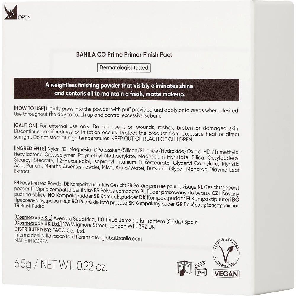 Banila Co Prime Primer Finish Pact, een door dermatologen geteste compacte poeder.