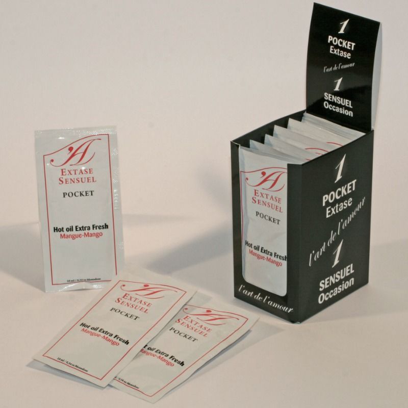 Extase Sensuel POCKET Hot oil Extra Fresh Mangue-Mango in een displaydoos.