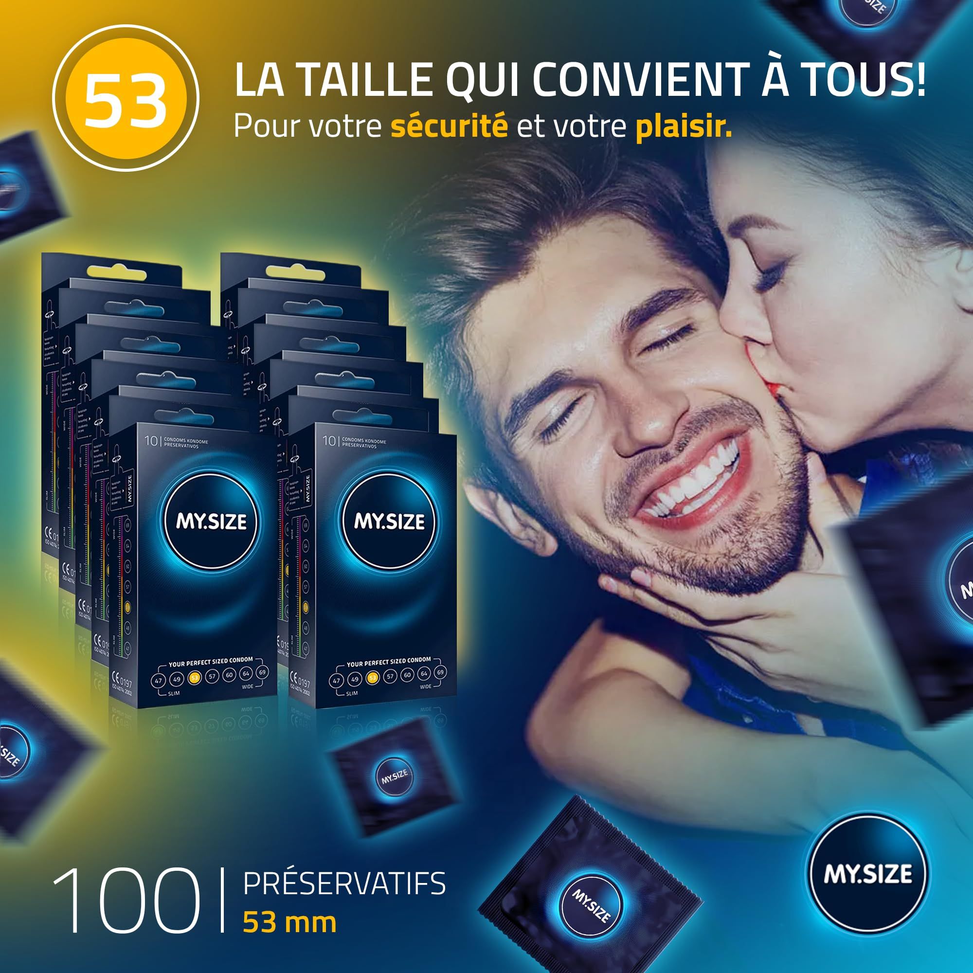 Boîte de 100 préservatifs, largeur 53 mm, marque MY.SIZE.