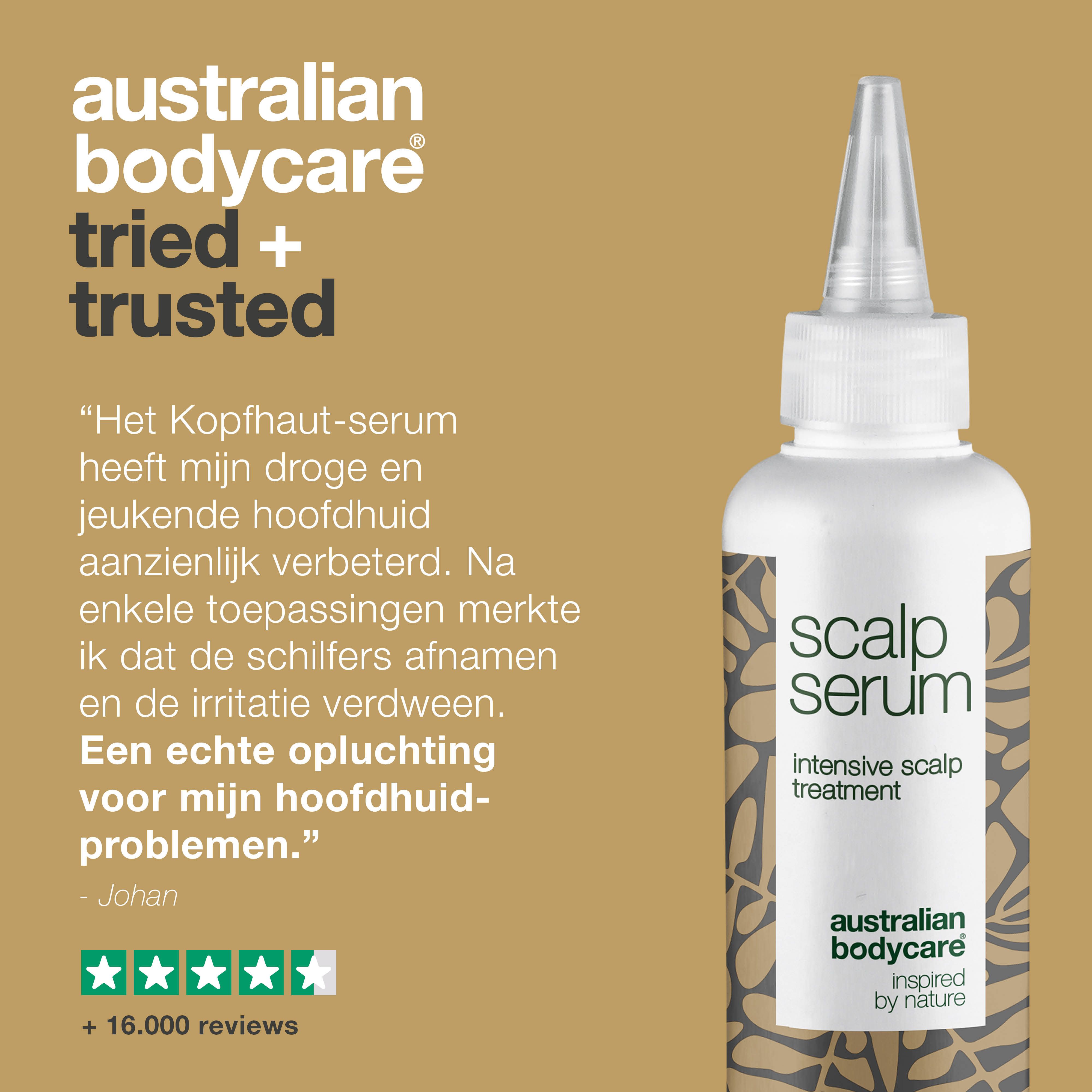 Getuigenis: serum heeft droge en jeukende hoofdhuid gekalmeerd. Flesje: Scalp Serum.