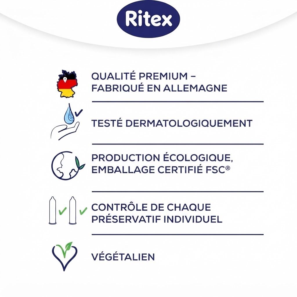 Pack de préservatifs Ritex Pro Nature Intensiv avec un couple. Texte : Naturellement... avec des nervures.