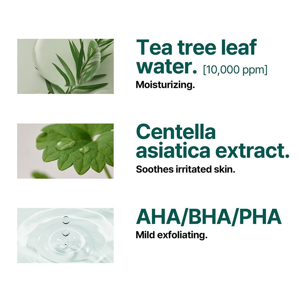 Ingrédients de la mousse nettoyante SOMEBYMI AHA-BHA-PHA Miracle Acne Clear : eau de feuilles de théier, Centella Asiatica, AHA/BHA/PHA.