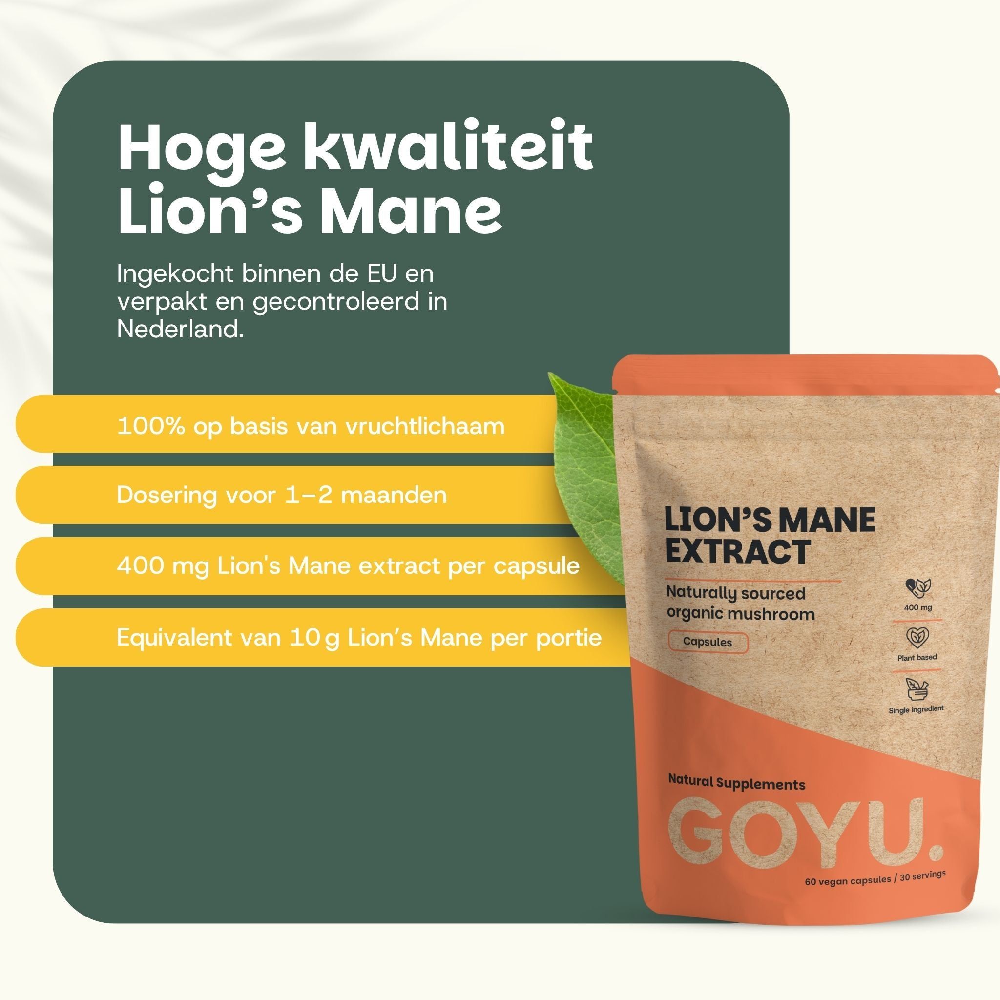 Vergelijking van Lion's Mane capsules met andere aanbieders, met infoboxen en planten.