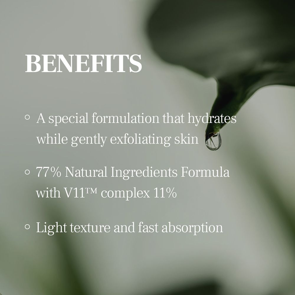 Texte avec BENEFITS. Texte: A special formulation... 77% Natural Ingredients... Light texture...