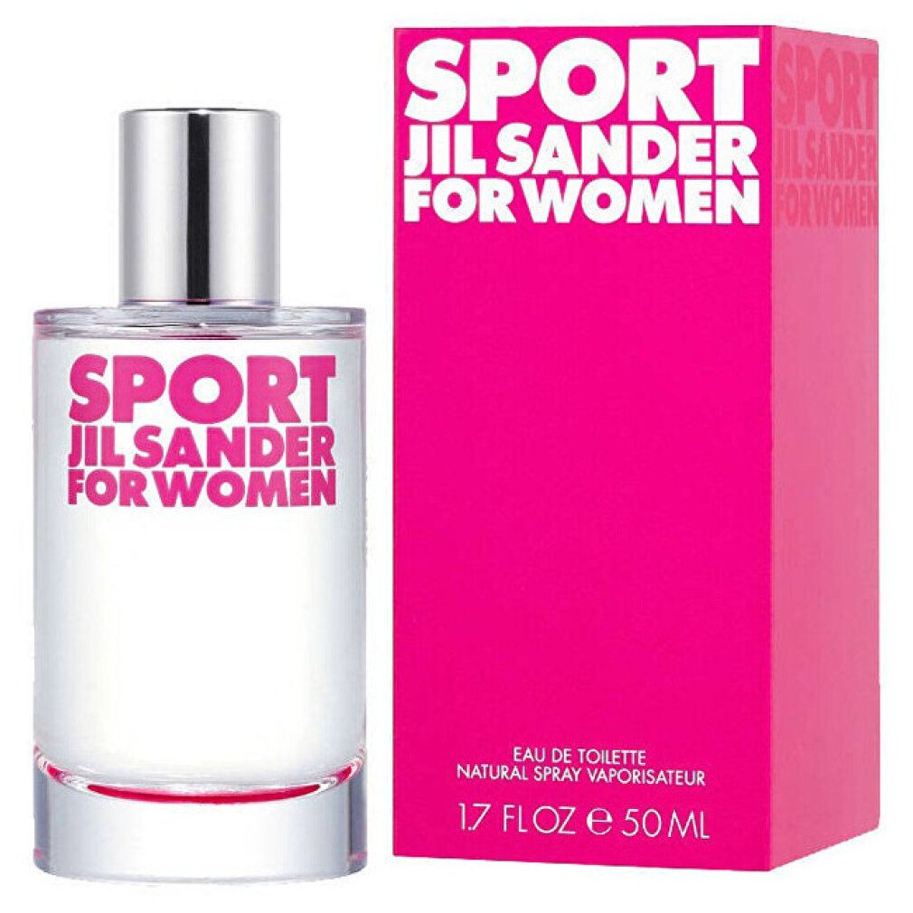Jil Sander Sport for Women Eau de Toilette flesje en roze verpakking.