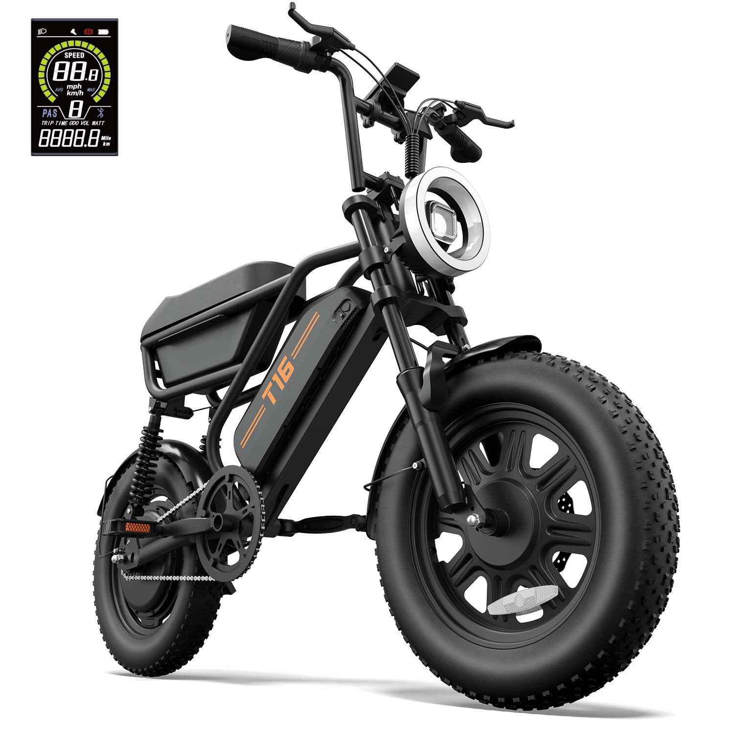 URLIFE T16 Vélo électrique, batterie 48 V 13 Ah, suspension intégrale, grand coffre de rangement