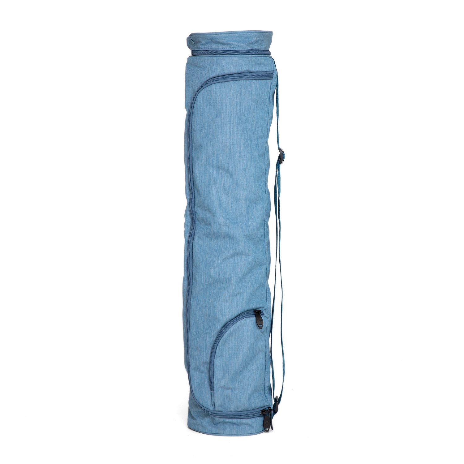 Sac long, gris-bleu chiné, avec fermeture éclair et bandoulière. En polyester/polyamide. Vue verticale.