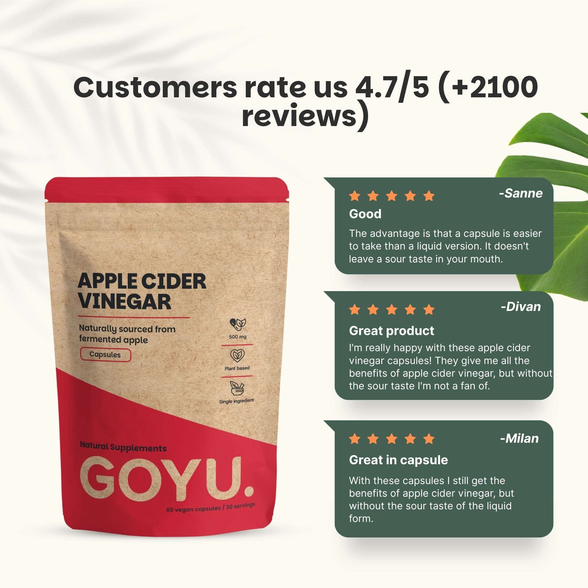 Les clients nous notent 4,7/5 : Bons avis pour les gélules de vinaigre de cidre.