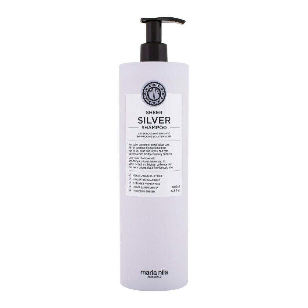 Flacon pompe blanc avec Maria Nila Sheer Silver Shampoo. 1000 ml.