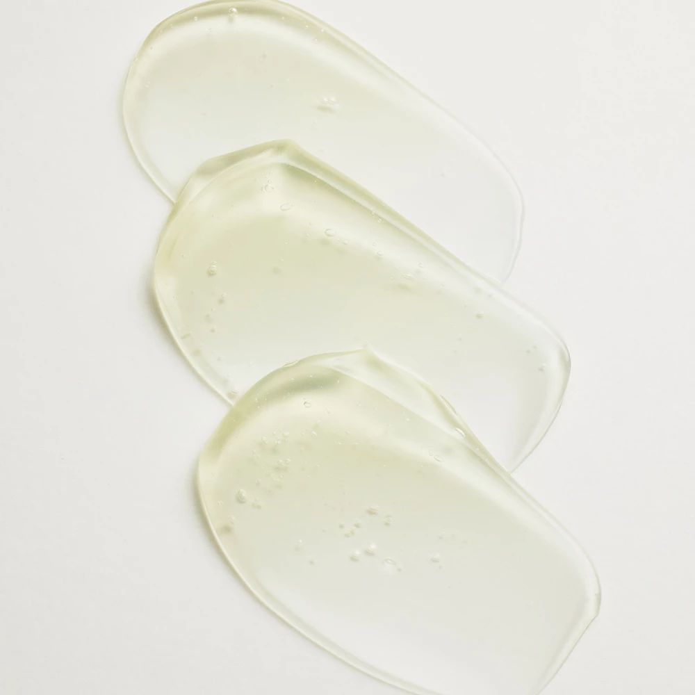 Drie transparante gelsporen op witte achtergrond. De sporen zijn langwerpig en druppelvormig.