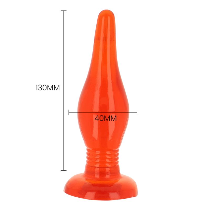 Plug anal orange mesurant 130mm de long et 40mm de large.