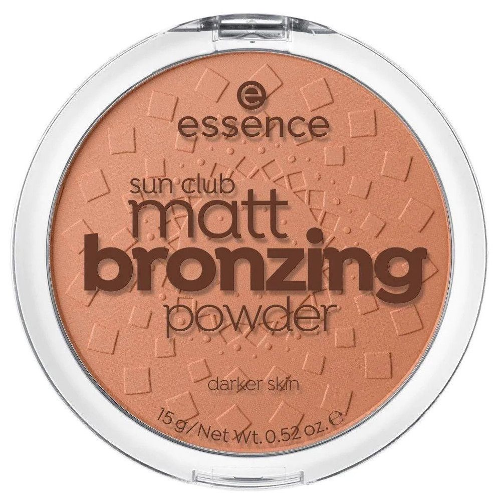 Poudre bronzante ronde dans un emballage transparent. Inscription: essence sun club matt bronzing powder.