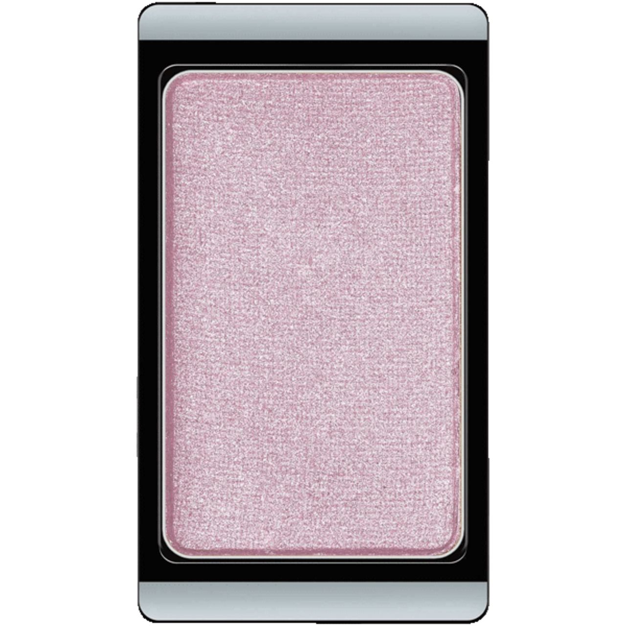 Artdeco oogschaduw. Rechthoekige vorm, roze tint, in zwarte lijst met zilveren rand.