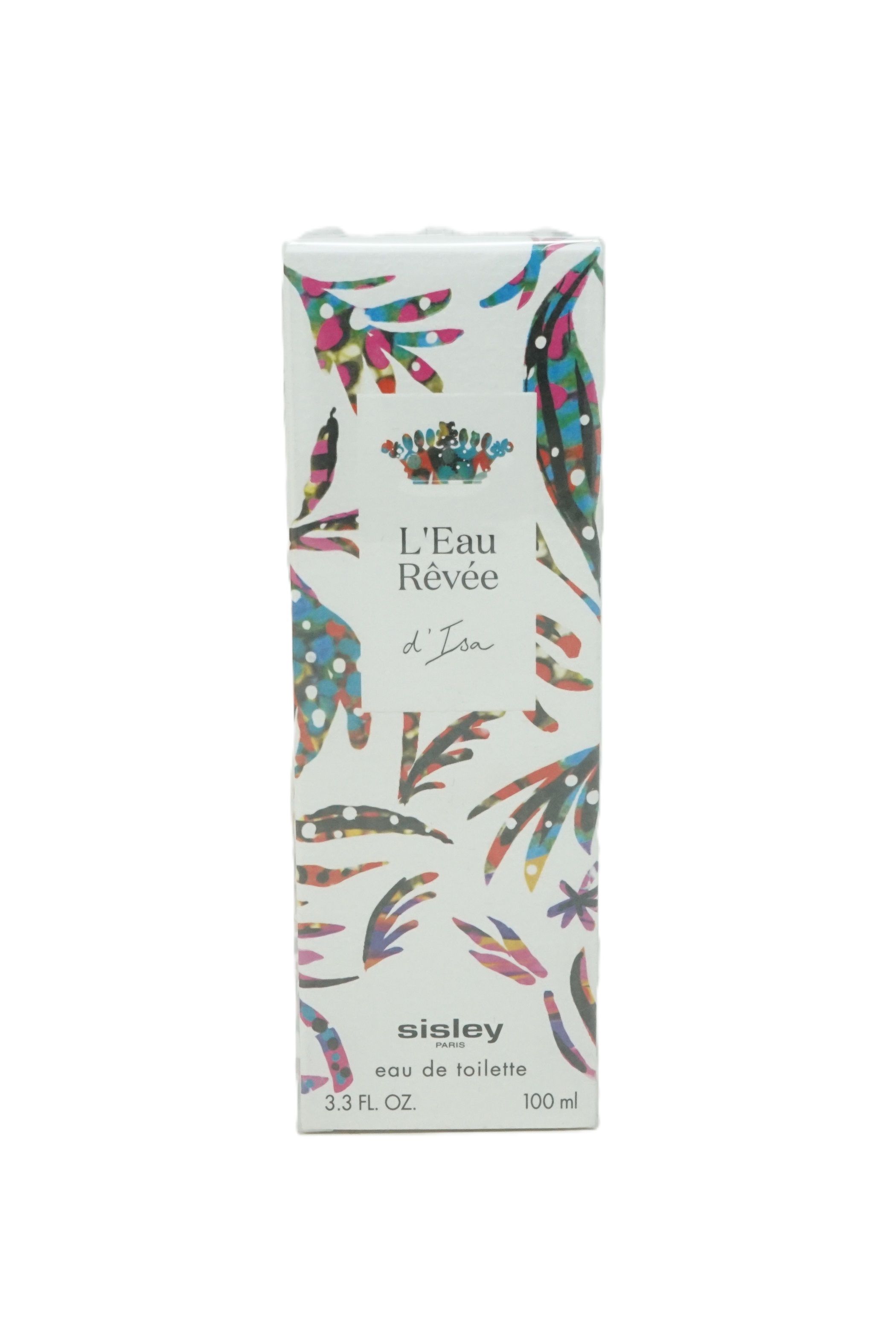 Sisley L'Eau Rêvée d'Isa Eau de Toilette verpakking met kleurrijk bloemenpatroon.