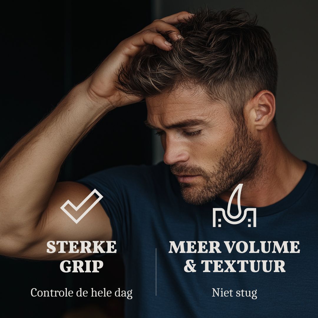 Man met styling poeder, sterke grip, meer volume & textuur.