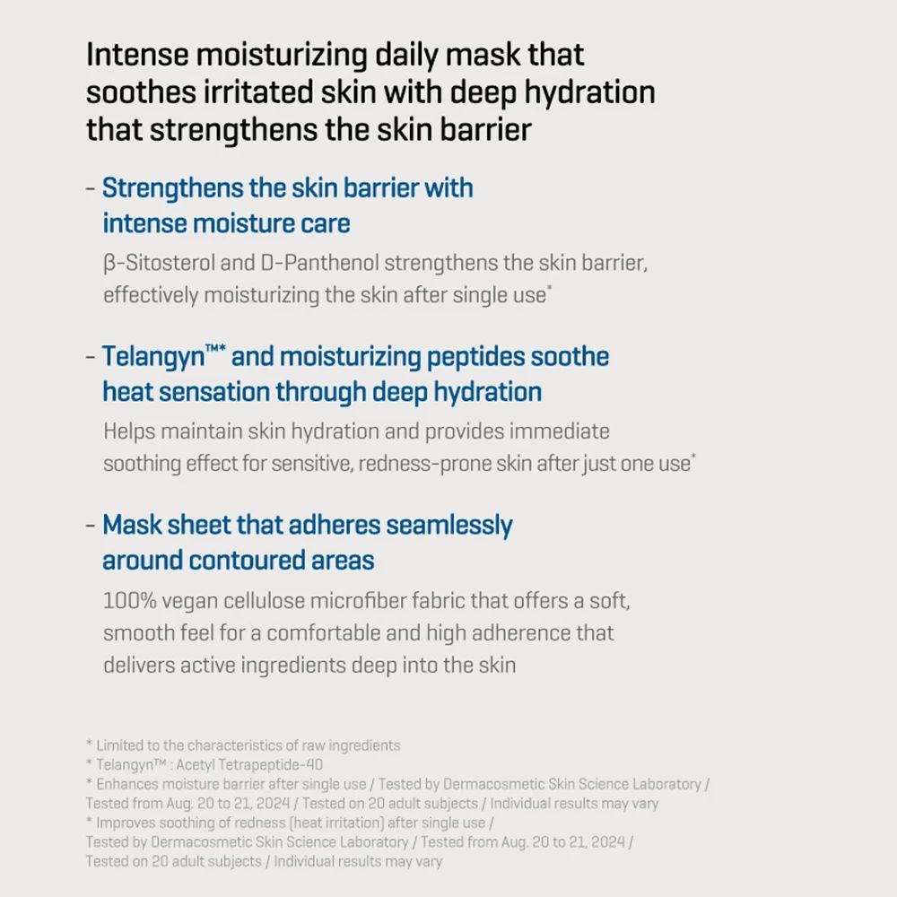 Texte avec des informations sur les masques SOME BY MI Beta Panthenol Repair Daily. Décrit les ingrédients et les bienfaits pour la peau.