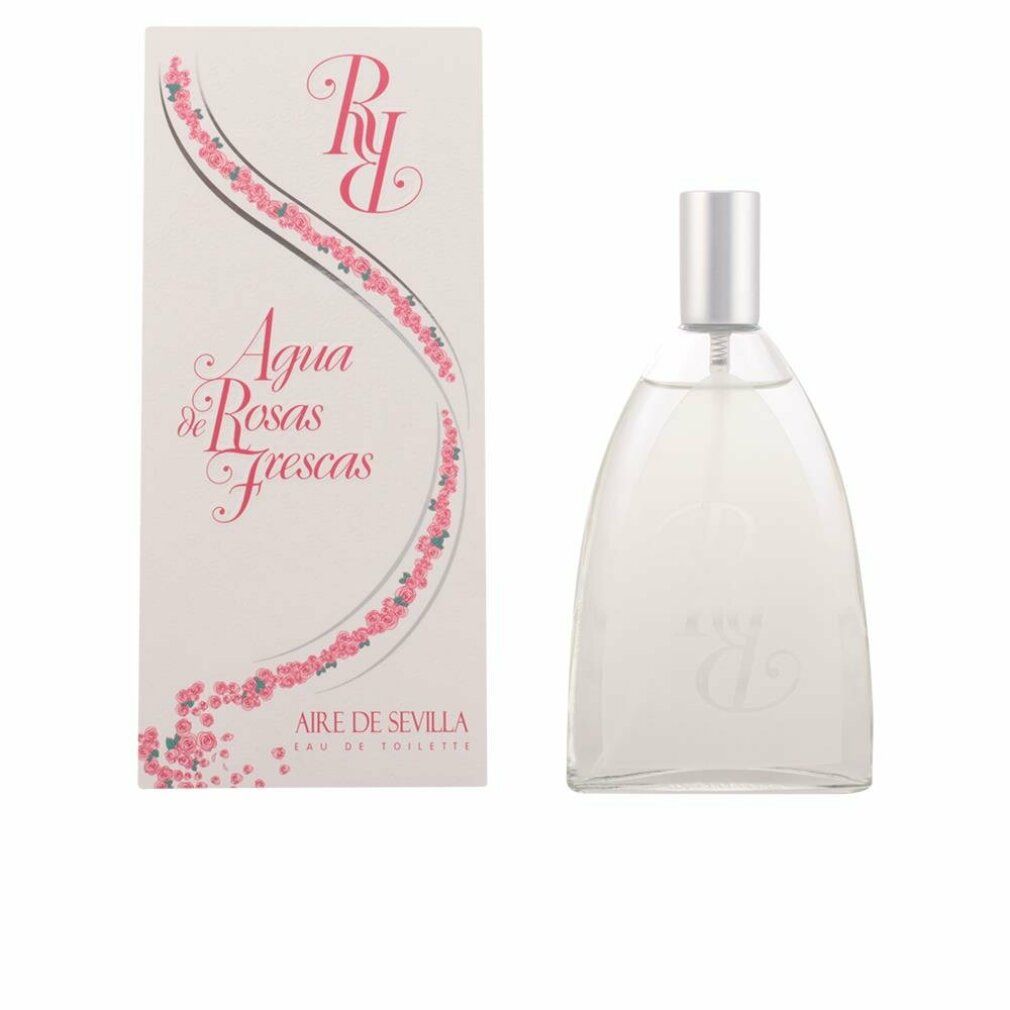 Flacon et boîte Agua de Rosas Frescas. Motifs floraux roses. Vaporisateur argenté.