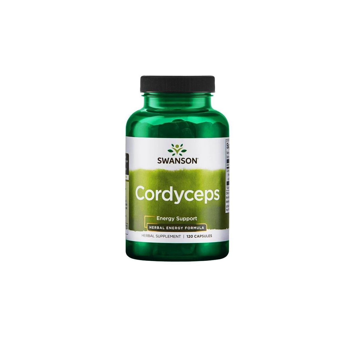 Bouteille verte de capsules SWANSON Cordyceps, soutien énergétique.