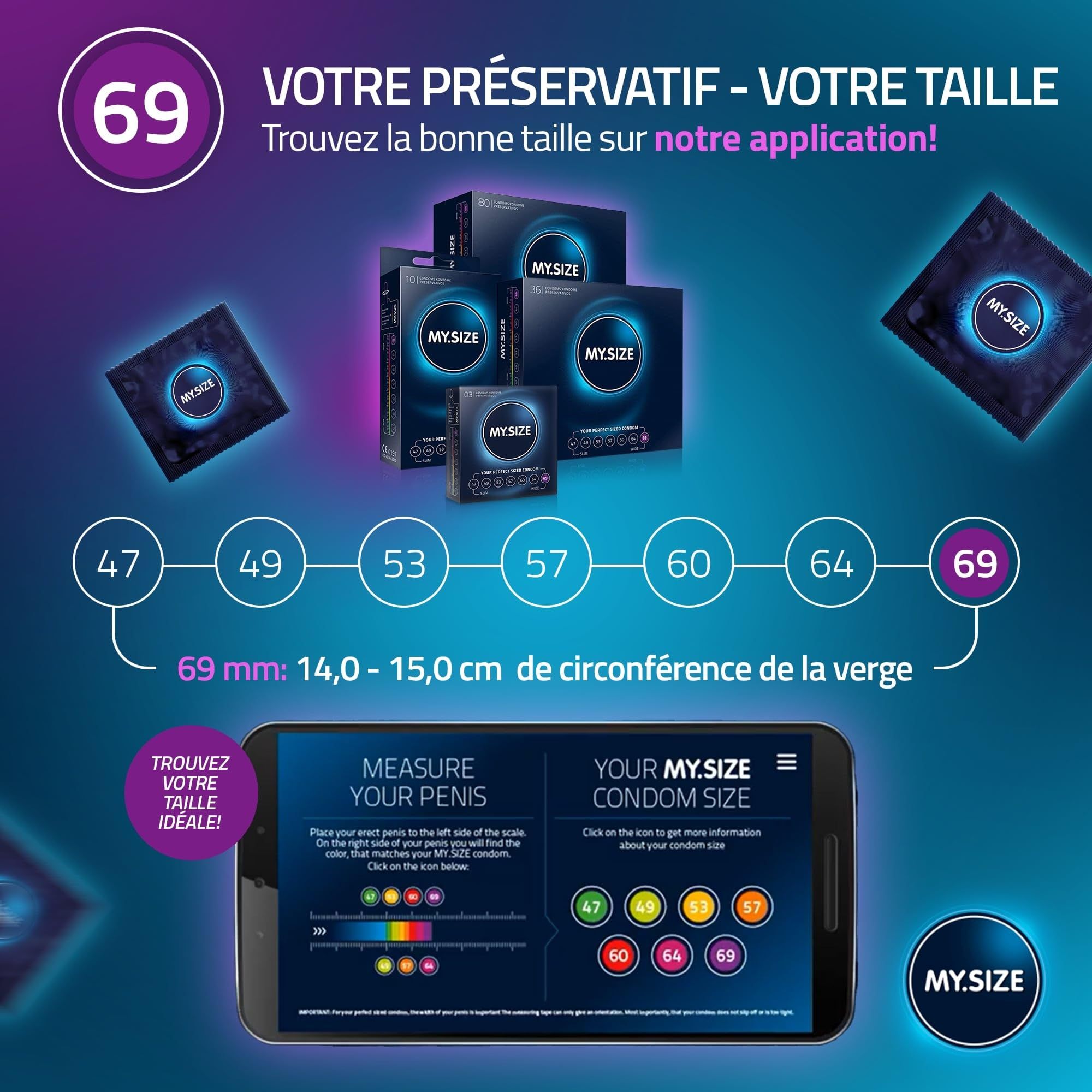 Emballage MY.SIZE préservatifs, taille 69 mm.