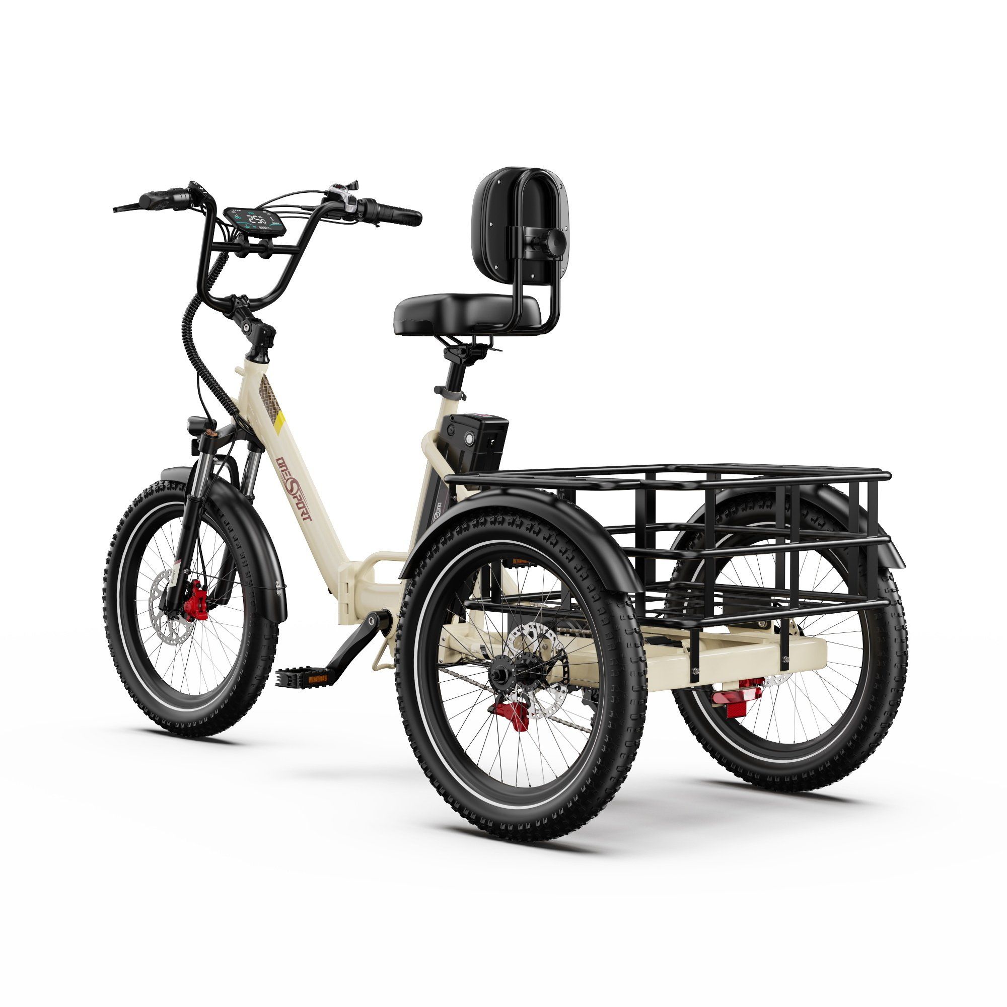 ONESPORT OT30 PRO Vélo cargo électrique à trois roues- Moteur 500 W, batterie 48 V 18 Ah