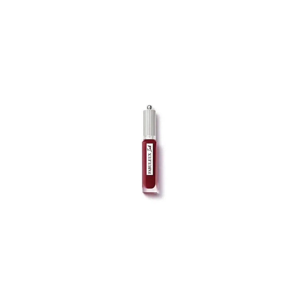Bourjois Paris Fabuleux Tint 05 Berry'Tale Romance. Flacon de liquide rouge foncé, bouchon argenté. Étiquette blanche avec texte.