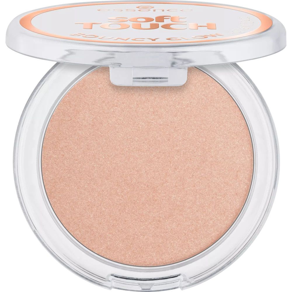 Highlighter in ronde, transparante verpakking, deksel open. Opschrift Soft Touch Bouncy Glow.