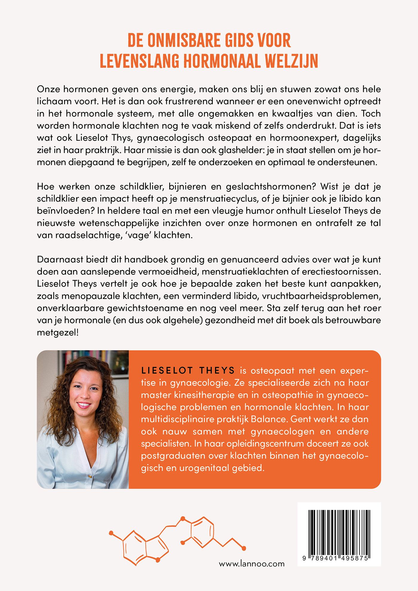 Quatrième de couverture. Texte sur les hormones et la santé. Photo d'une femme. Logo de l'éditeur.