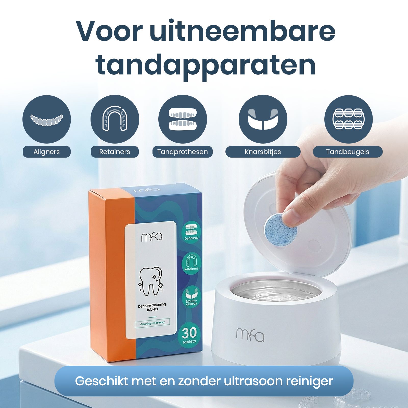 mfa® Reinigingstabletten voor kunstgebitten, retainers & aligners