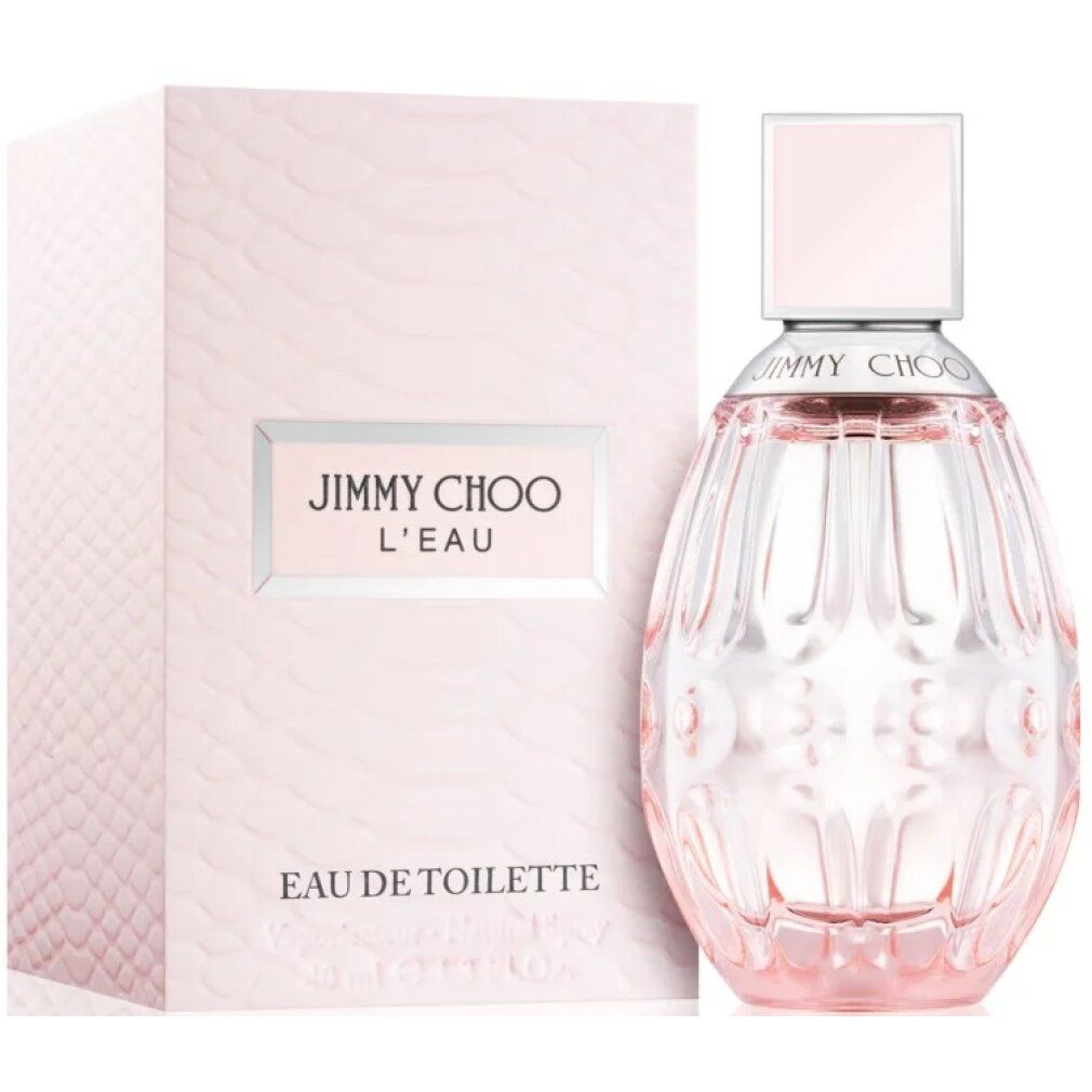 Emballage et flacon roses. Emballage avec inscription: JIMMY CHOO L'EAU, Eau de Toilette.