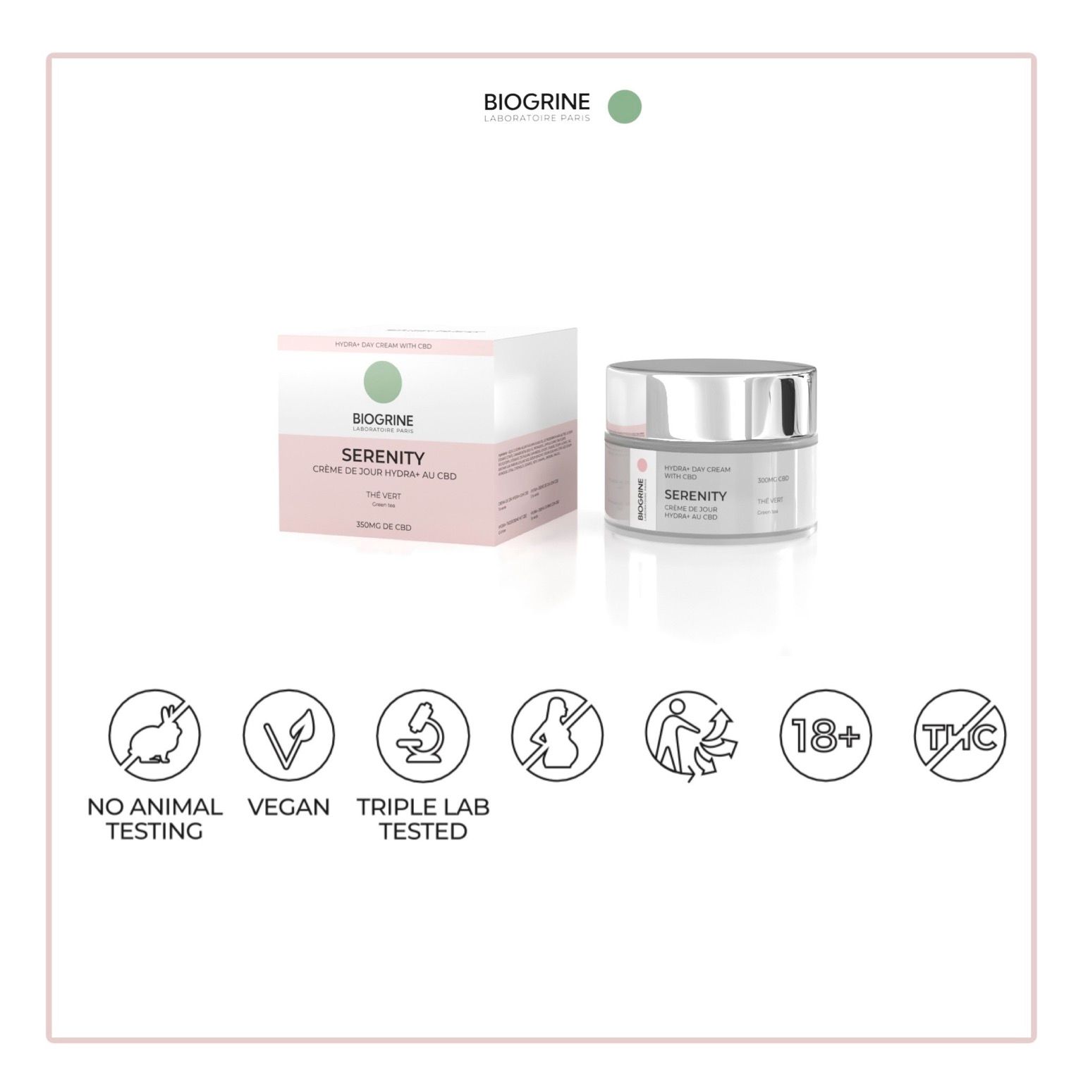 BIOGRINE "SERENITY" – HYDRA+ dagcrème met CBD en groene thee