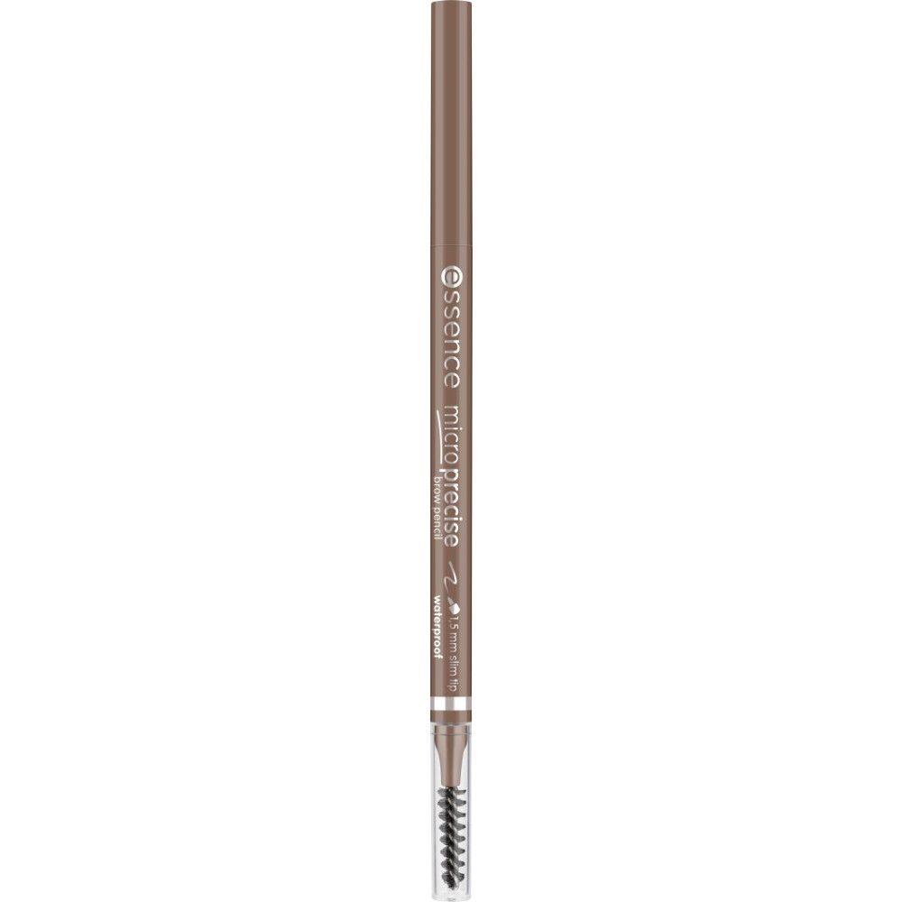 Crayon à sourcils brun avec brosse. Inscription : Essence Micro Precise. Waterproof.